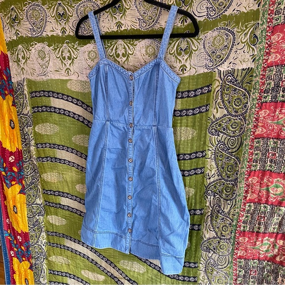 Pilcro And The Letterpress Blue Cool Girl Chambray Sleeveless Mini Dress Size 6 - Picture 6 of 14